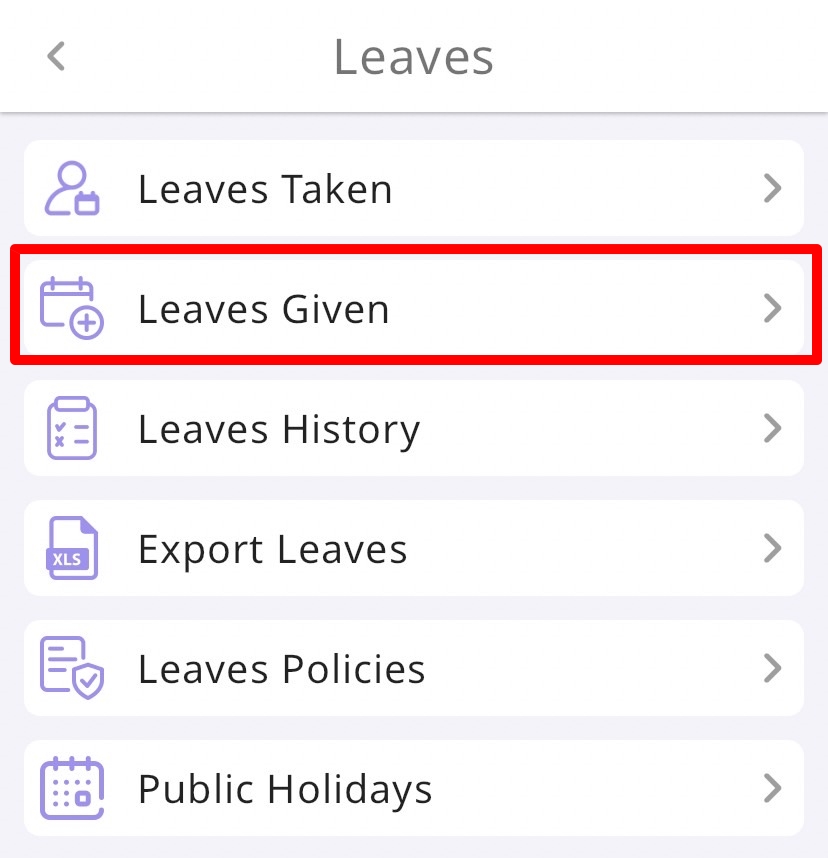 Step2: Click on Leaves Given and a list of all employees will appear. Please select the employee for whom you wish to configure special leave hours, which will take you to the time allocation settings.